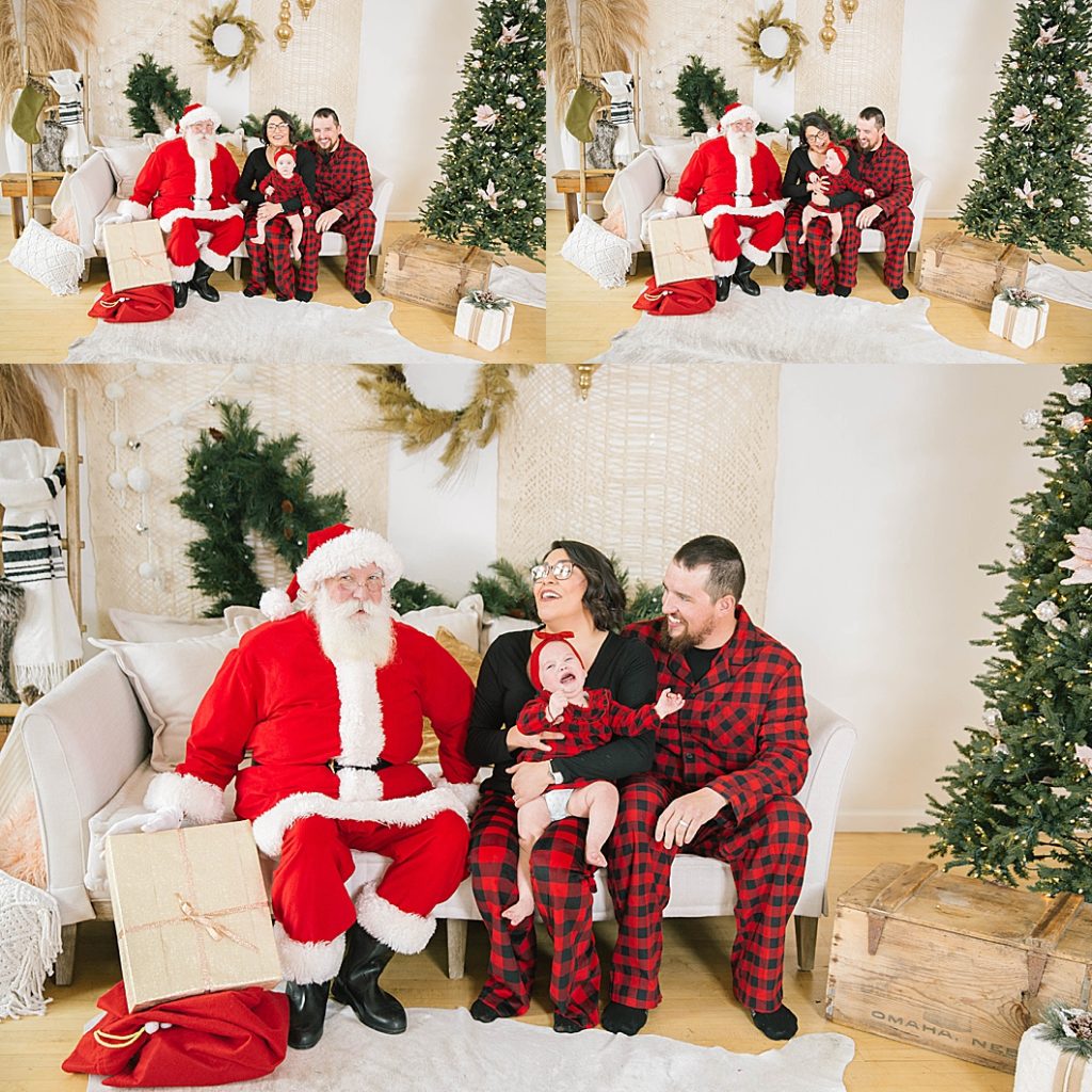 family sitting with santa during pocatello christmas photography