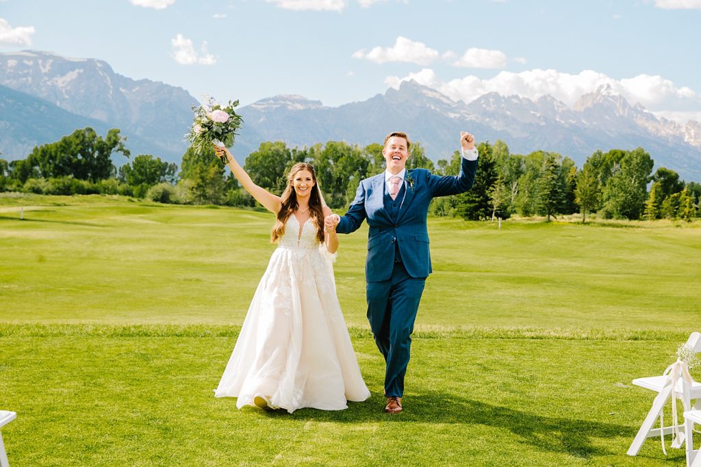 Jackson Hole wedding photographer captures couple celebrating after budget friendly jackson hole wedding ceremony