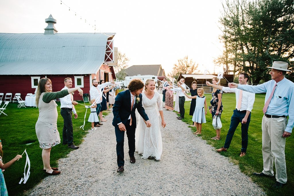 Idaho wedding exit at barn venue