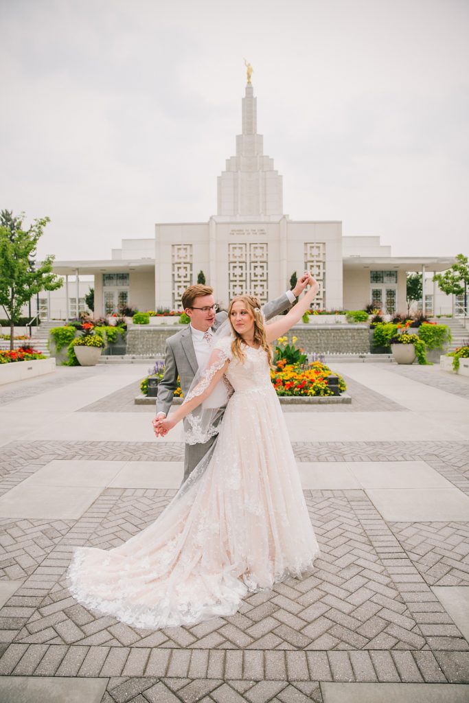 Idaho Falls temple wedding Margenes dress