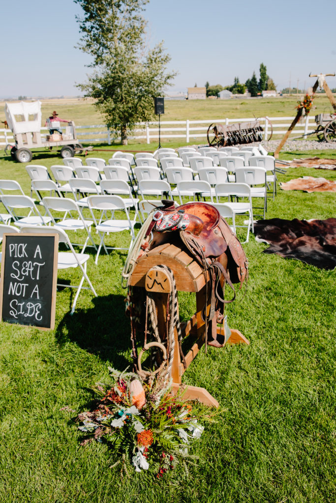 saddle wedding decor for western island park wedding