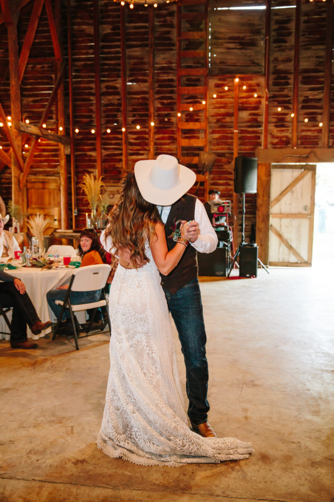 bride and groom during first dance at western island park wedding
