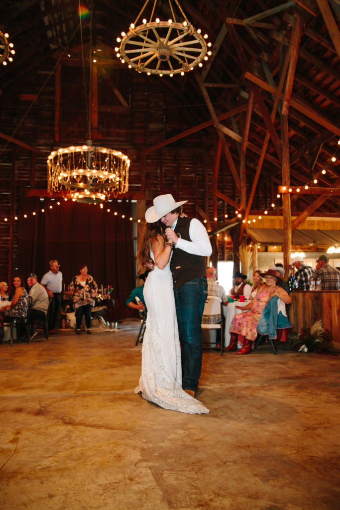 Jackson Hole wedding photographer captures bride and groom during first dance
