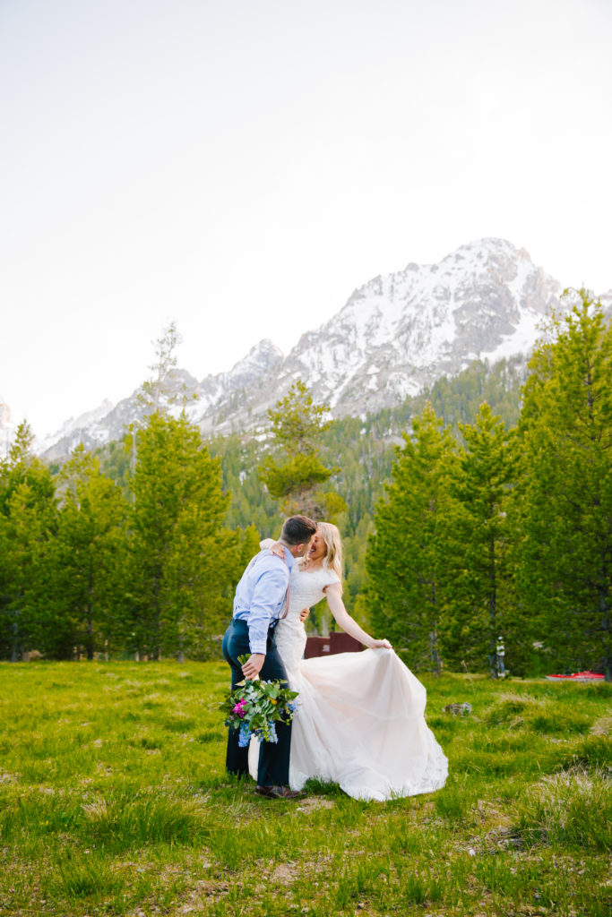 bride and groom during bridals after jackson hole vow renewal