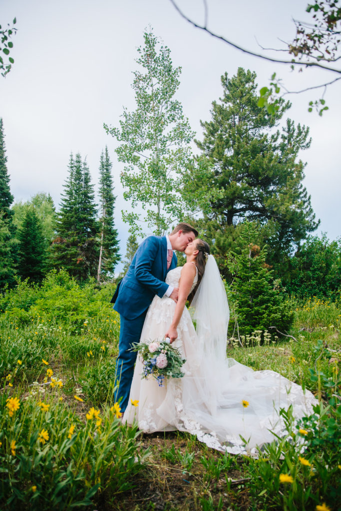 bride and groom kissing 