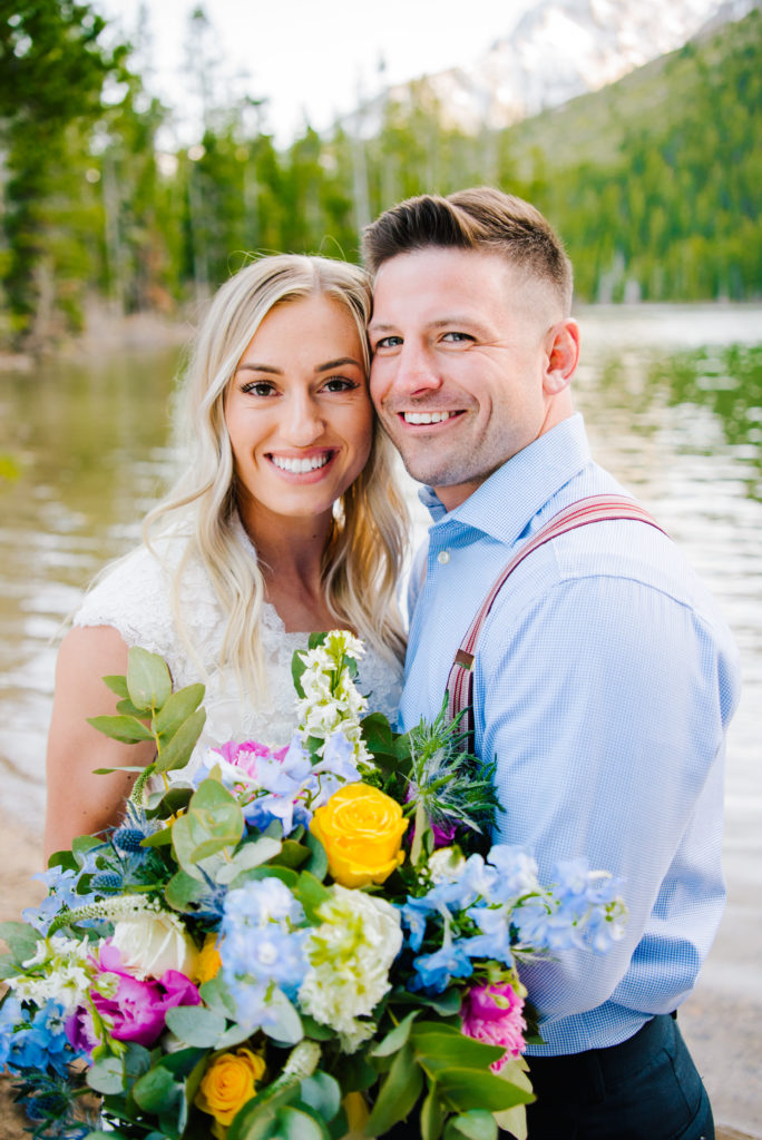 bride and groom smiling during Jackson Hole vow renewal