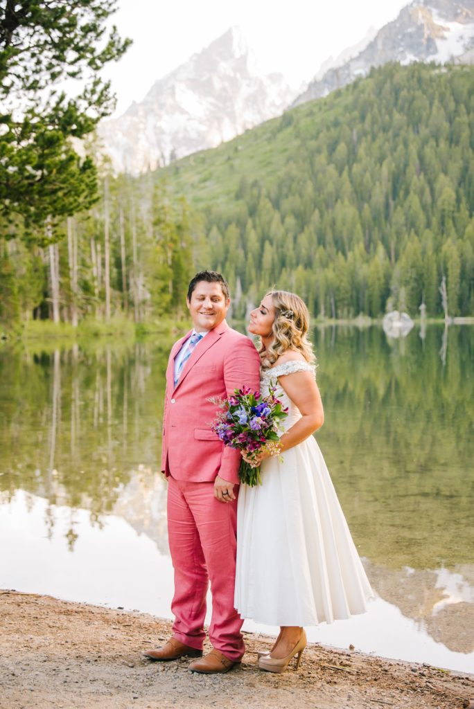 Jackson Hole wedding photographer captures couple at Leigh Lake Elopement
