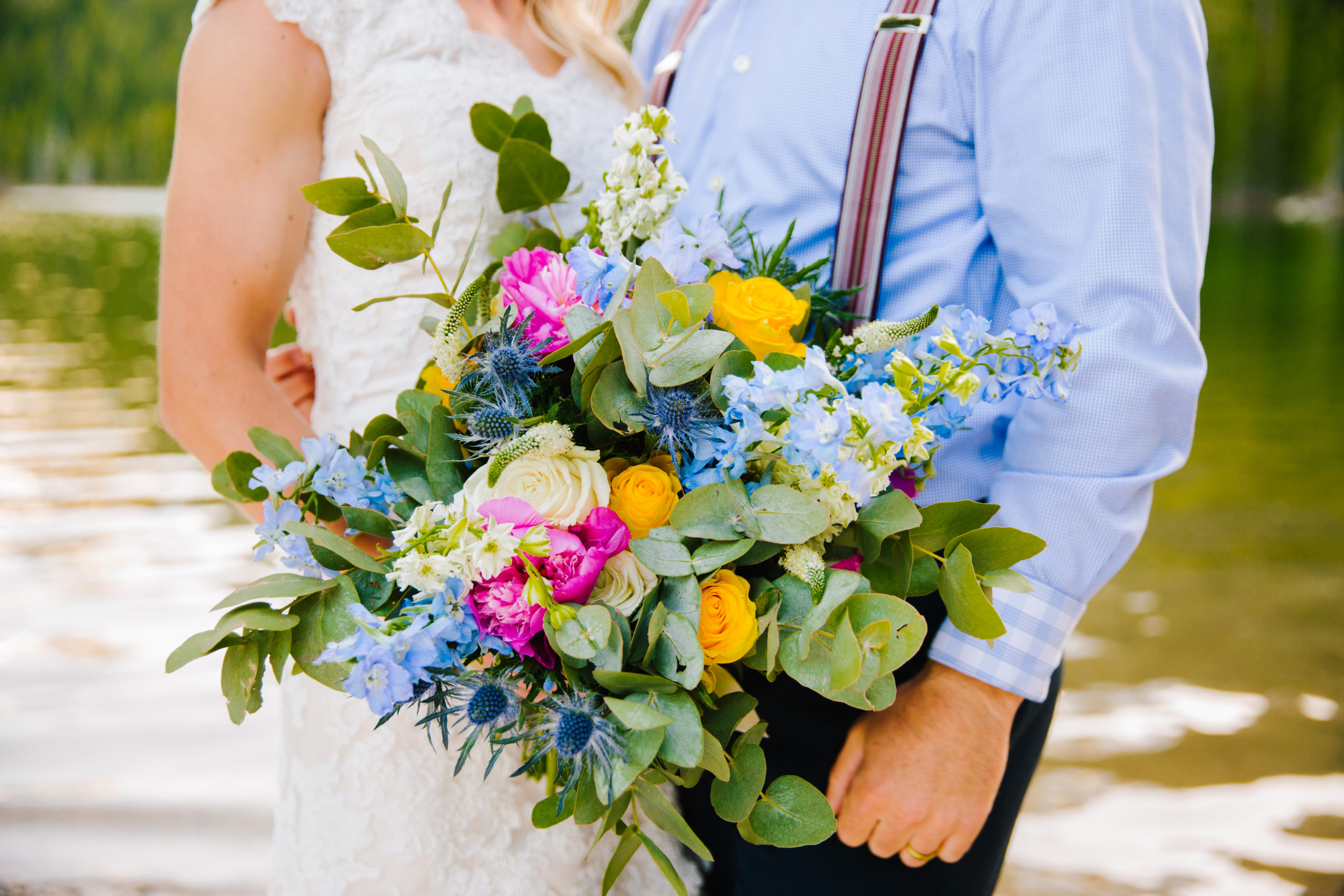 Jackson Hole wedding florists design a bright and colorful wedding bouquet