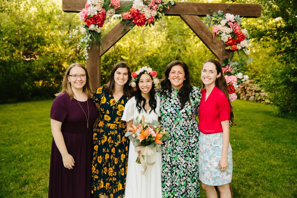 Jackson Hole wedding photographer captures Bride with friends from Seattle