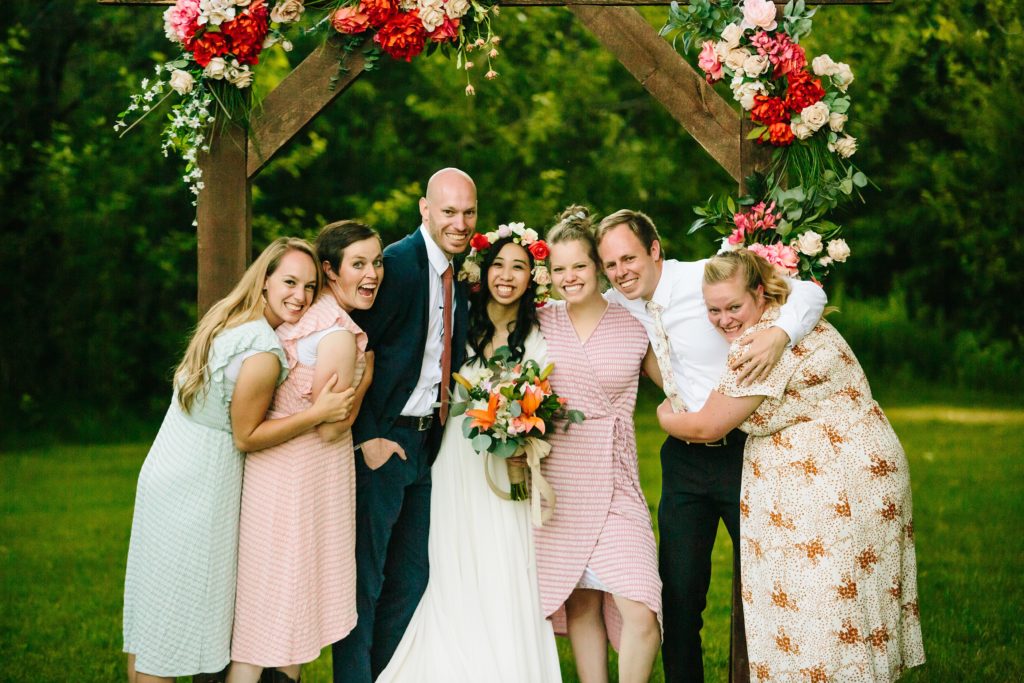 Jackson Hole wedding photographer captures Bride and groom with their friends at pocatello wedding.