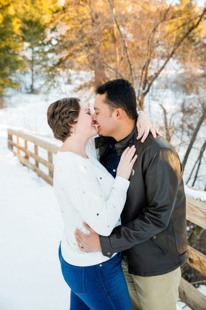 Jackson Hole wedding photographer captures Couple kisses at gibson jack trailhead pocatello idaho