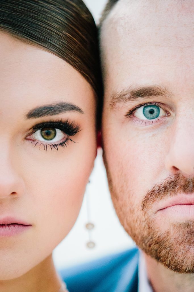Jackson Hole wedding photographer captures Bride and groom eyes close up brown and blue