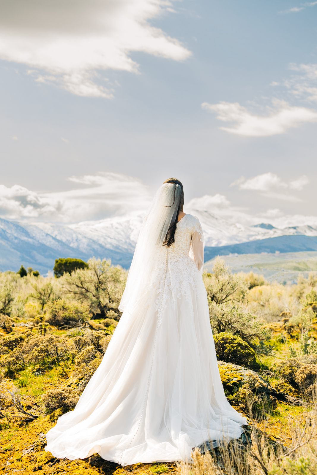 Jackson Hole wedding photographers capture back of dress detials margenes bridal idaho falls