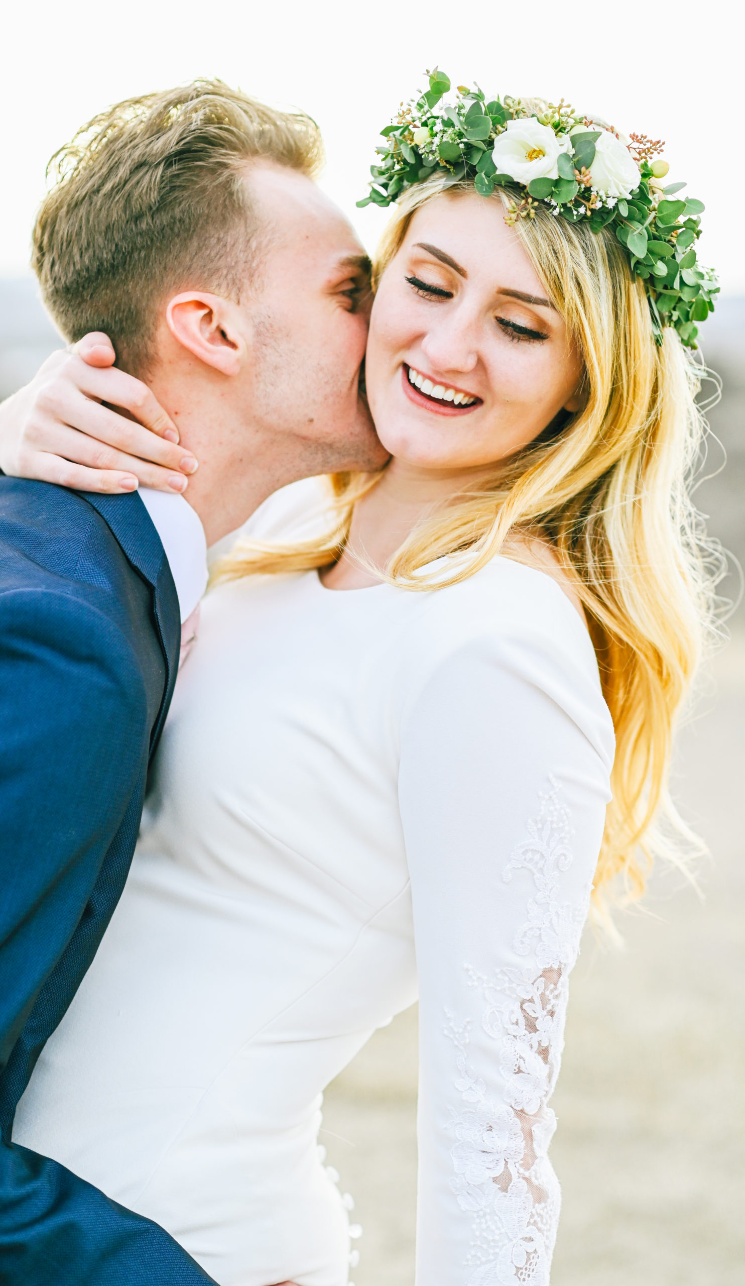 bride in floral crown during outdoor wedding