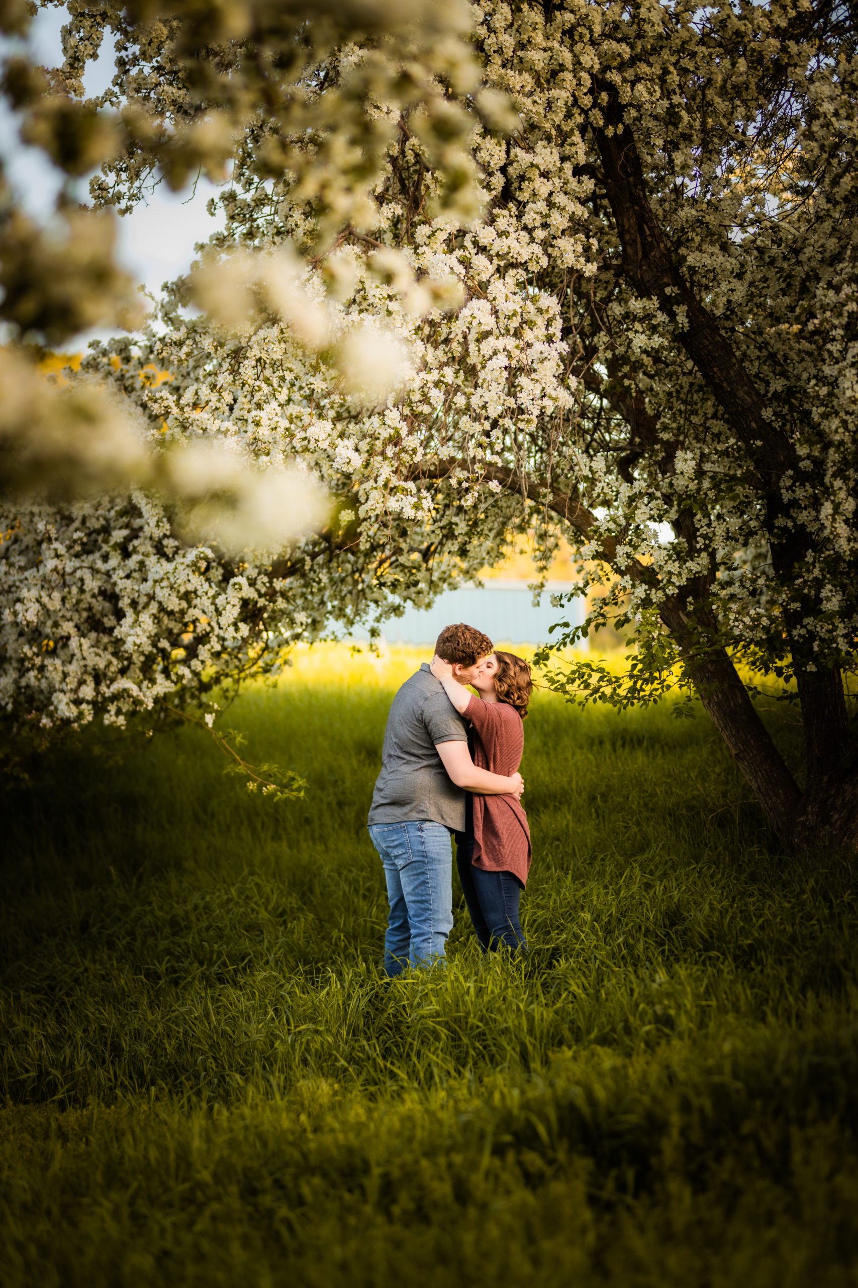couple embracing during engagement session in idaho 
