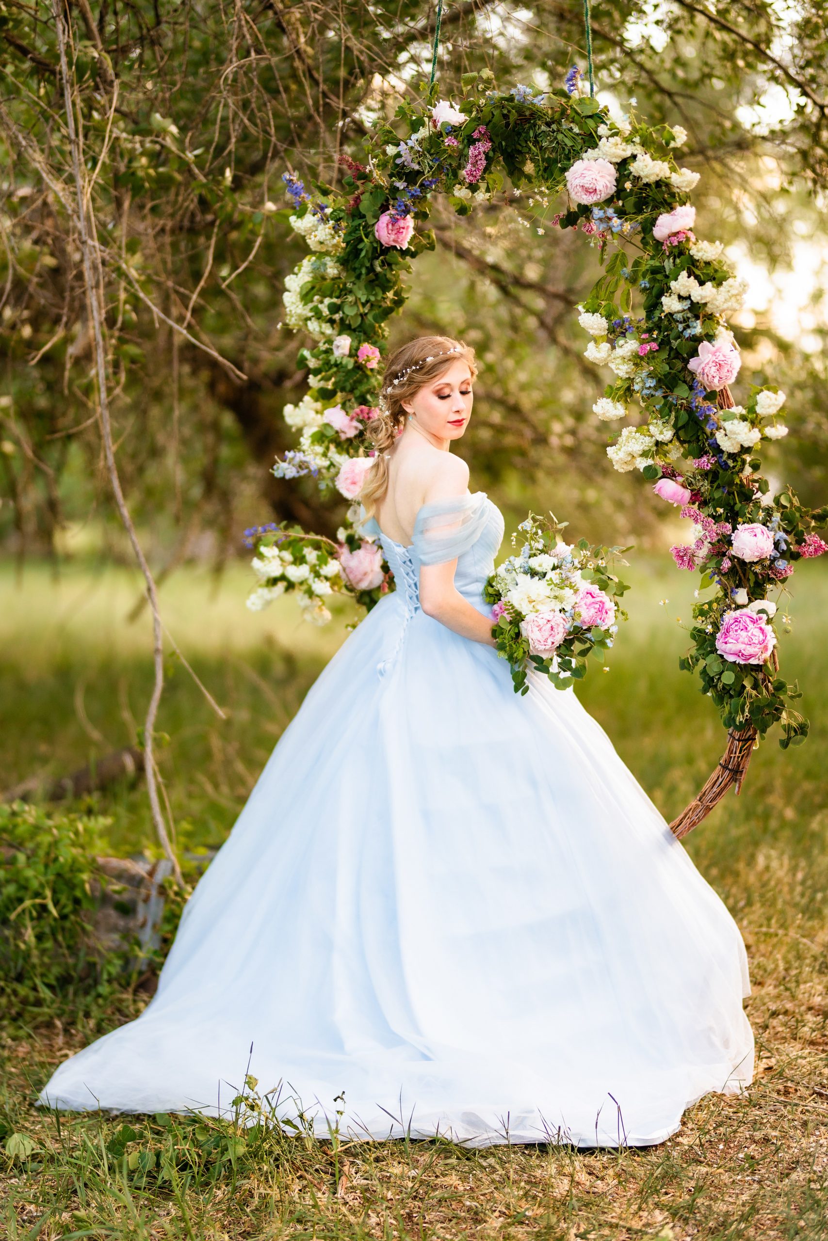 romantic jackson hole bride in blue dress