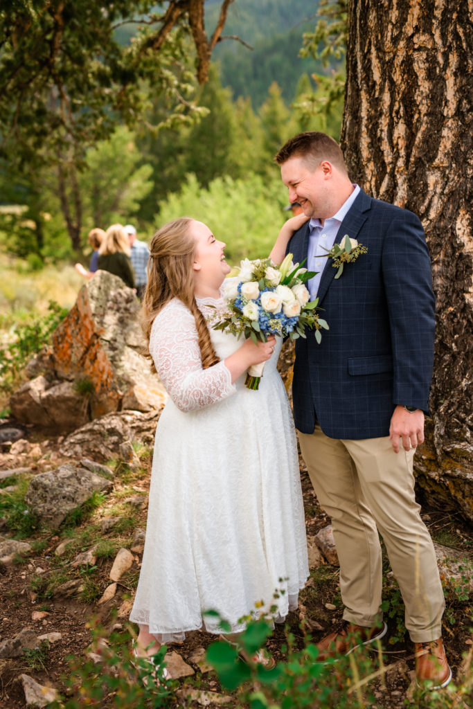 Jackson Hole wedding photographer captures bride and groom seeing one another for first time on wedding day