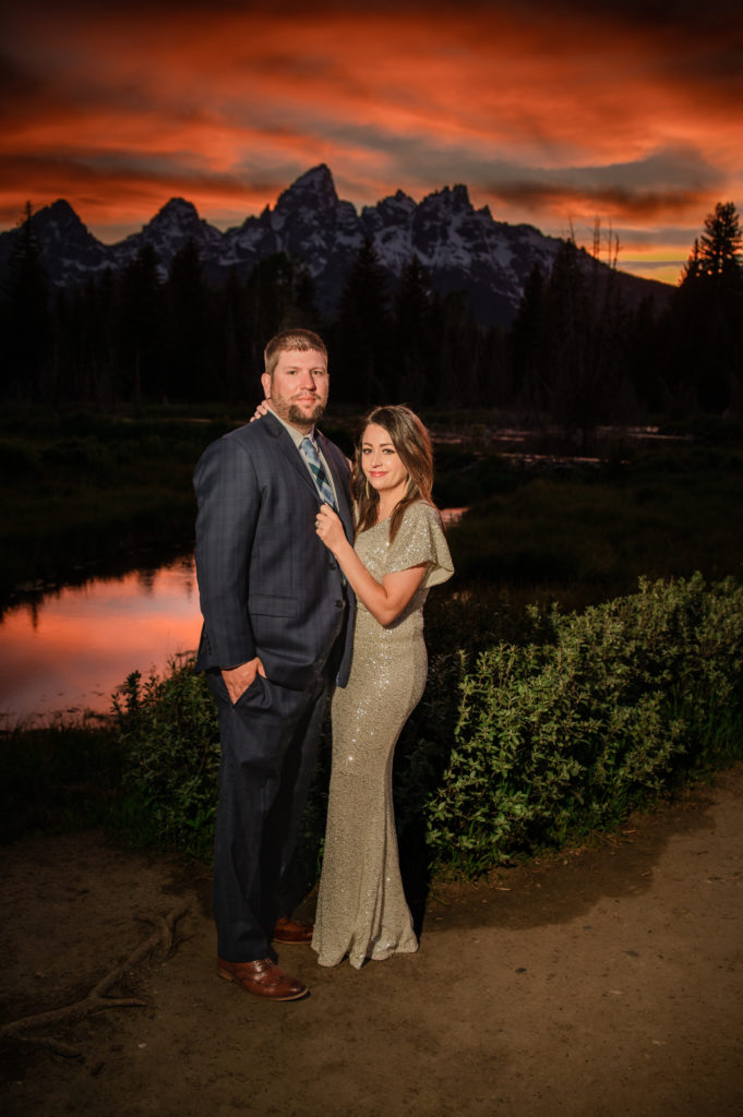 Jackson Hole elopement photographer captures couple during sunset portraits after Jackson hole elopement
