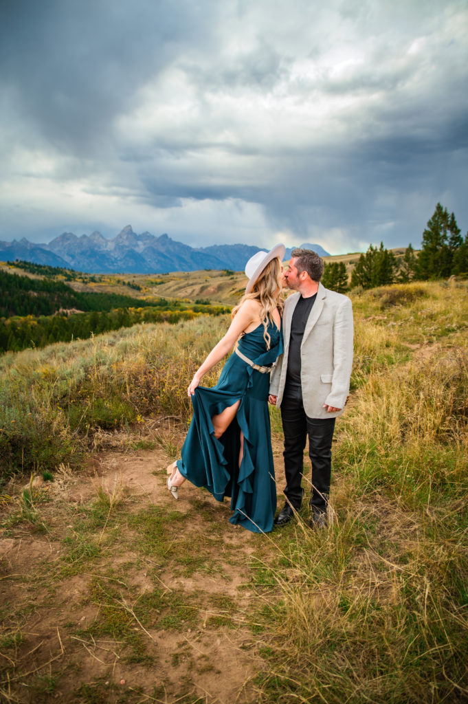 Jackson Hole elopement photographer captures bride and groom kissing in Grand Teton National Park 