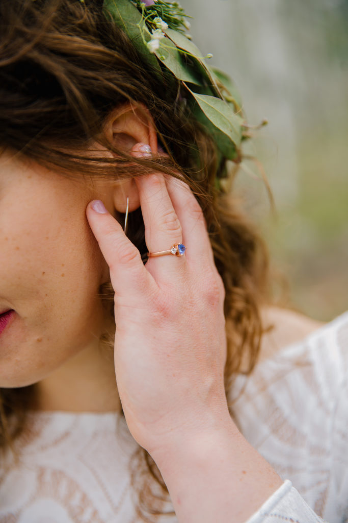 Jackson Hole elopement photographer captures close up of bride's ring 