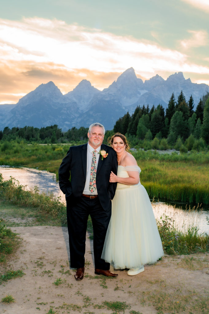 Jackson hole elopement photographer captures couple after Schwabacher's Landing Summer Elopement during sunset