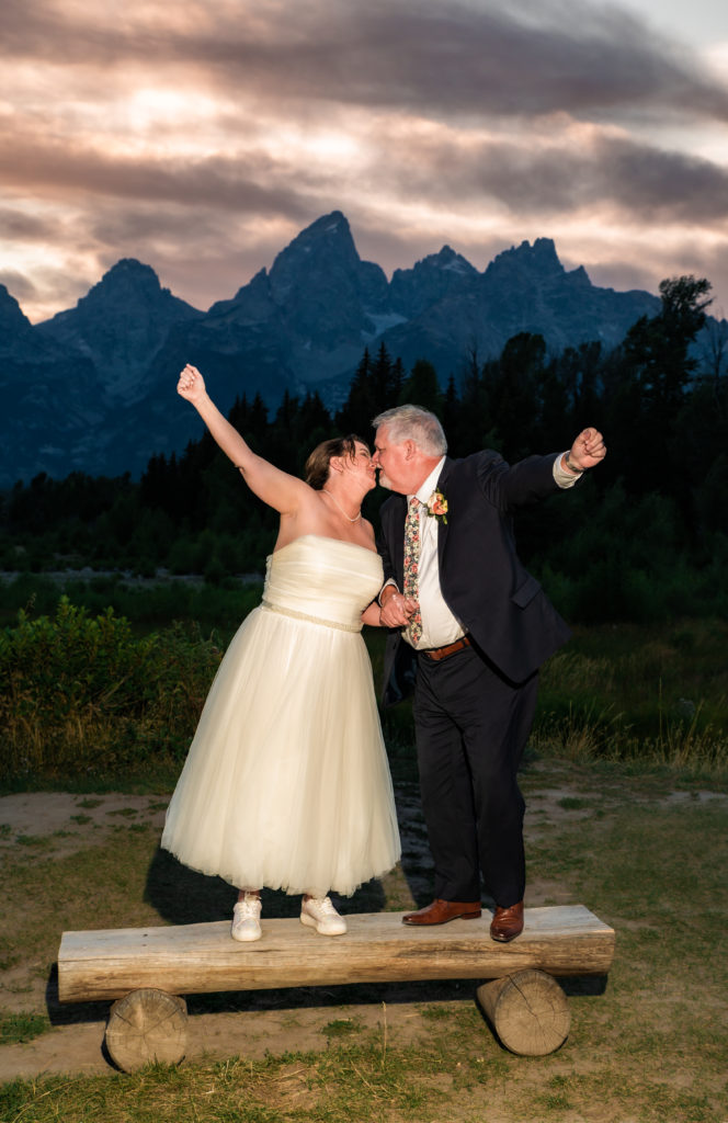 Jackson Hole photographer captures couple celebrating Schwabacher's Landing Summer Elopement