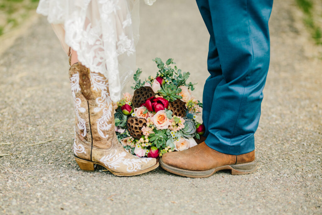 Jackson Hole elopement photographer captures details of bride and groom's boots