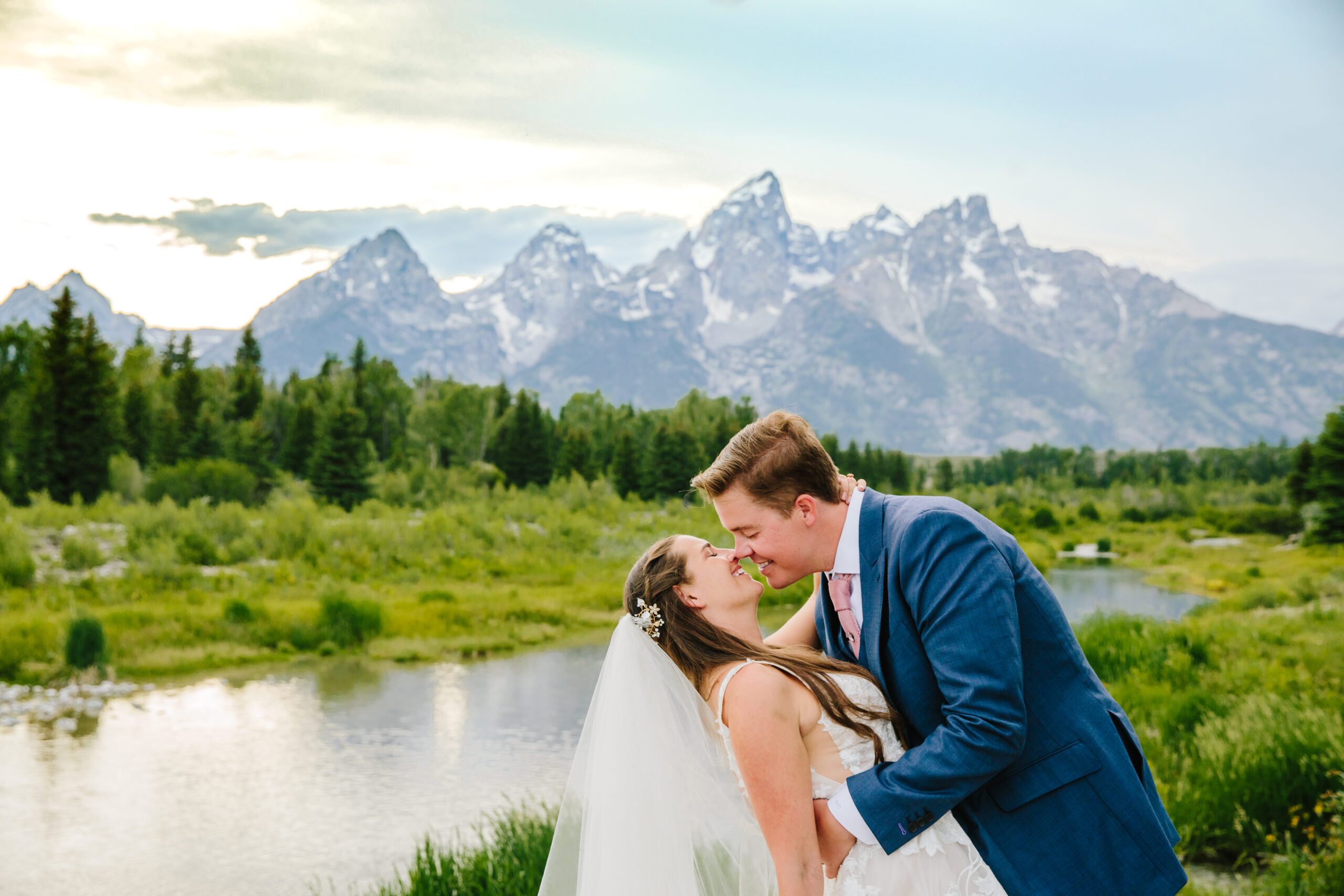 Jackson Hole photographers captures couple kissing in Grand Teton National Park after sustainable Jackson Hole elopement