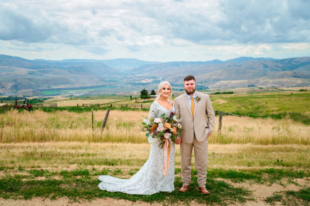 Jackson Hole photographers capture couple in wedding attire at weekday wedding in Jackson Hole