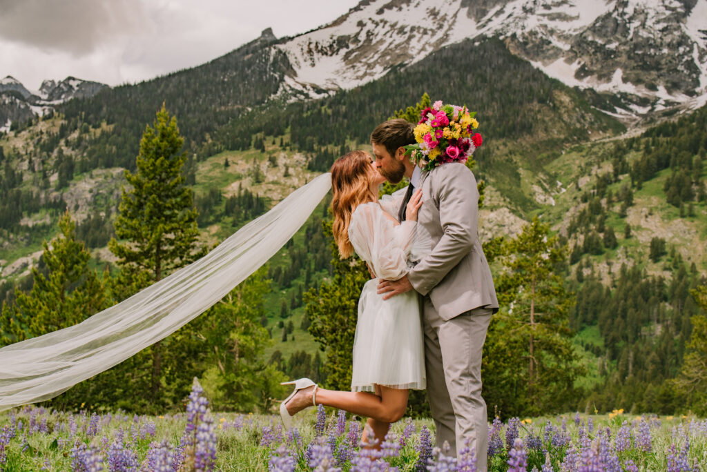 Jackson Hole photographers capture couple in Grand Tetons during elopement portraits